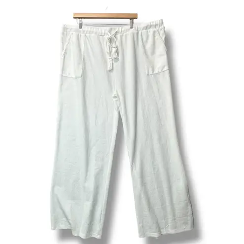White Wide Leg Lounge Pants Drawstring Waist Coastal Minimalist Beachy 3XL Size undefined