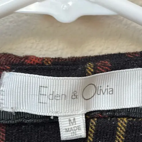 Eden & Olivia Women’s Black Brown Yellow Plaid Button Down 3/4 Sleeve Flannel M
