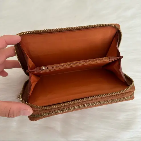 Valentina Italy Embossed Genuine Leather Floral Zip Around Wallet Brown