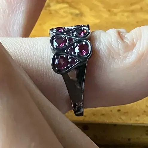 Natural Raspberry Garnet Black Rhodium Over Sterling Silver Ring Size 7