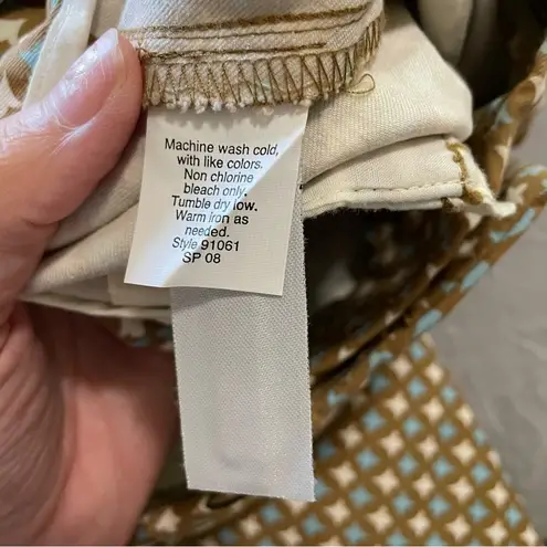 J.Crew  Stretch Tan with Cream and Blue Design City Fit Pants