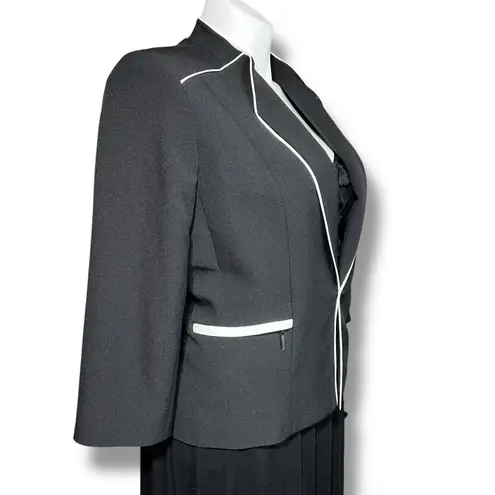 Kasper Womens Blazer Suit Jacket Zipper Pockets Black with White Accents Size 14