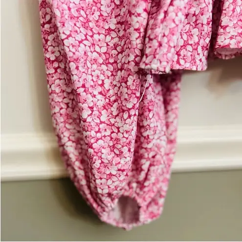 Women’s Red Berry Puffy Long Sleeve Cropped Pink White Elastic Floral Top Size 6