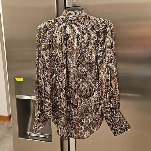 Veronica Beard đź’•VERONICAL BEARDđź’• Zaylee Tie-Bow Metallic Silk-Blend Blouse ~ Paisley Print 6