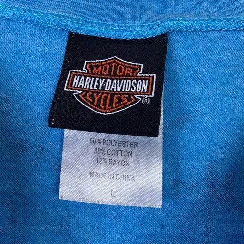 Harley Davidson Jamaica Blue & Pink Fire Heart Cropped Top Tshirt Size L