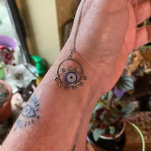 Evil Eye Sterling Silver CZ Blue Eyed Sapphire Necklace