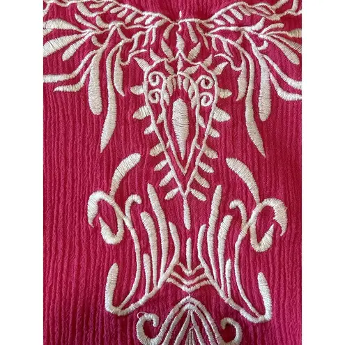 Blair Vintage Embroidered Midi Pink Crinkle Dress Size Medium Summer Beach