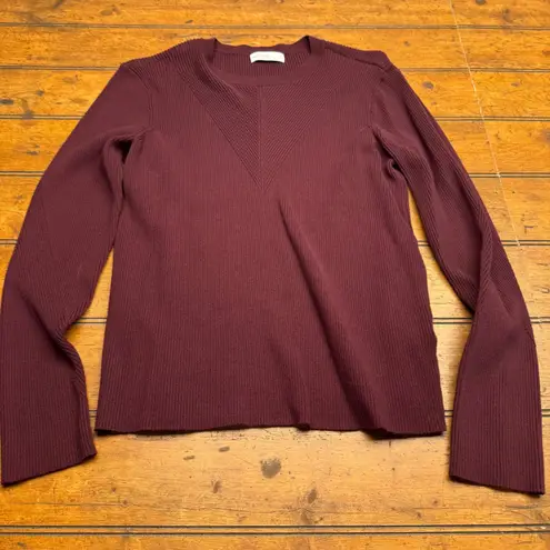 Nine West Burgundy Ribbed Knit V Neck Long Sleeve Sweater Top XL Purple