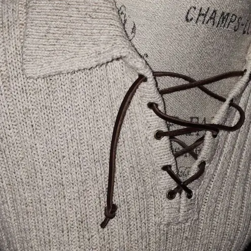 Ralph Lauren Lauren  Womens Creme Silk Linen Blend Leather Tie Neck Sweater Large