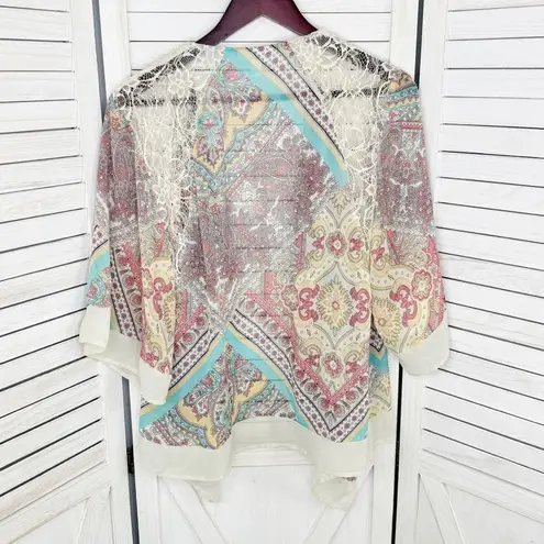 Dress Barn  Paisley Boho Sheer Kimono Cardigan Topper XL Sheer Chiffon Lace