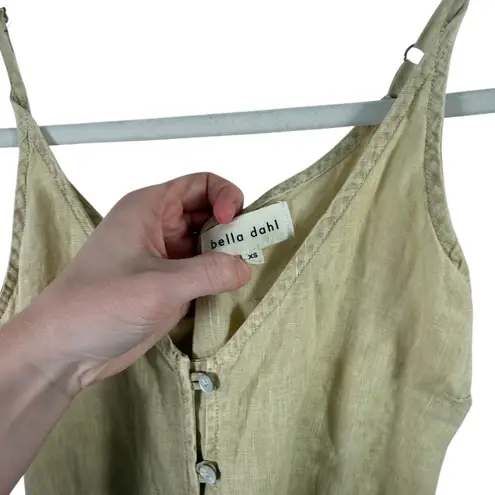 Bella Dahl 100% Linen Button Front Midi Dress Yellow Lagenlook Coastal Womens XS