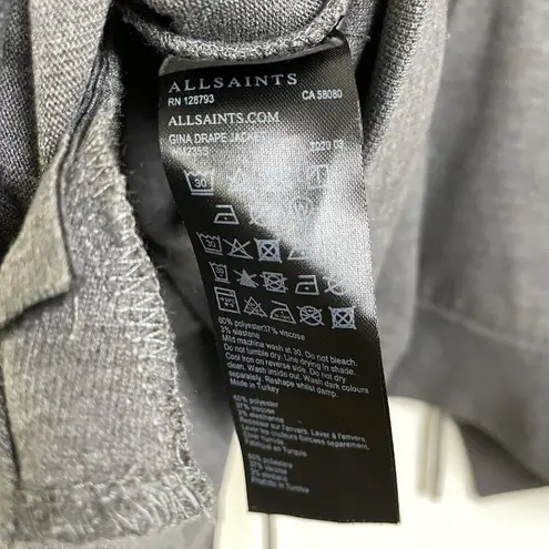 All Saints Gina Drape Jacket 4 Gray Womens Open Front Zip Pocket Drawstring