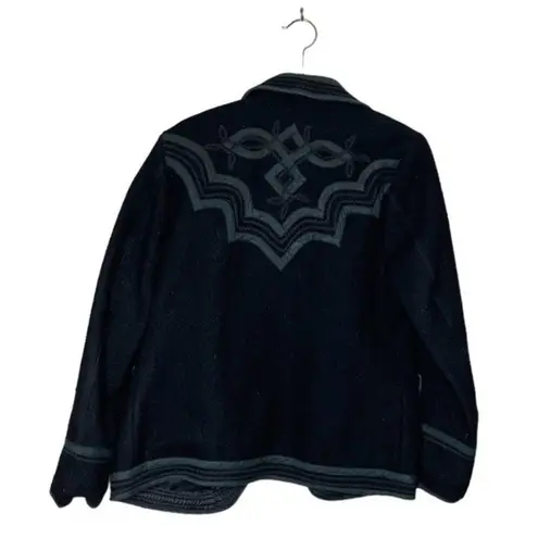 None Black Blazer Wool Appliqué Design Two Button Closure VINTAGE Retro