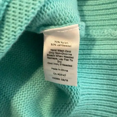 Talbots  turquoise winter bird print wool blend sweater Mp