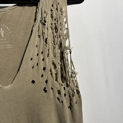 Knot Sisters Distressed Tank Olive Green Cotton Festival Grunge Holes M V Neck