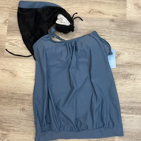 Yonique Blue & Black Tankini with Tie Ruched Side Boyshort Bottoms Size XS Multiple