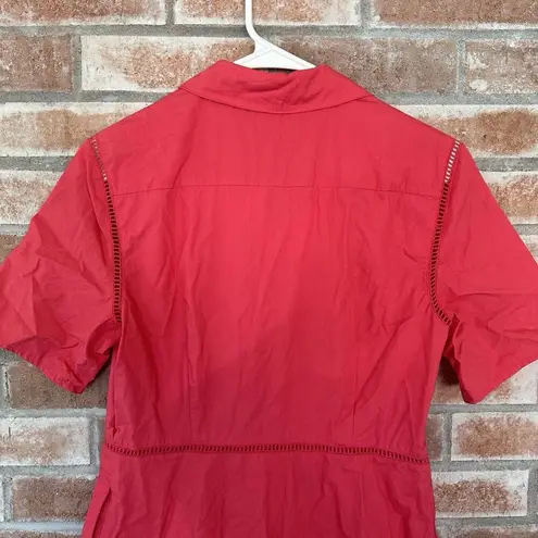 Draper James Button Up Shirt Dress Hot Pink Lattice Trim Size 6