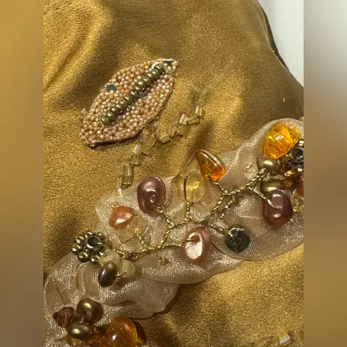 Embellished Gold Scarf with Beaded Fringe