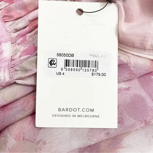 Bardot NWT Zelina Long Sleeve Mini Dress Corset Bodice Pink Floral Size 4 NEW