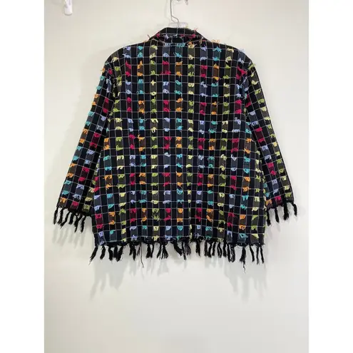 Onque Casuals Lightweight Eyelash Fringe Hem Button Up Shacket Top Size XL Boho Black