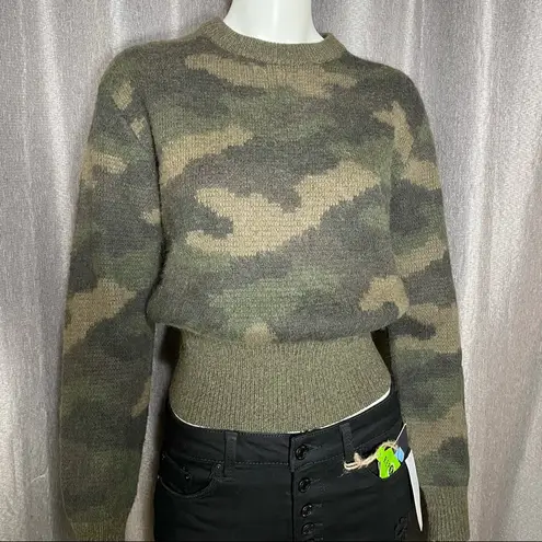 Polo Ralph Lauren Camouflage Print Crew Neck Wool Sweater XS Green