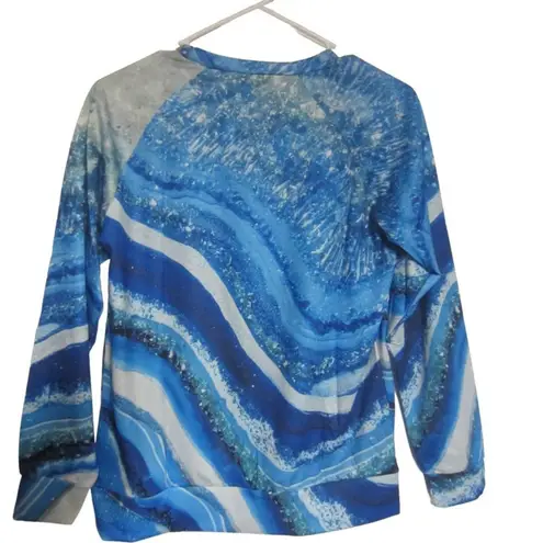 None Blue Agate Geode Crystal Print Long Sleeve Sweatshirt Women’s S