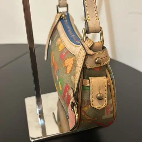 Dooney & Bourke  Rainbow Zipper Bag, Heart Charm. Coated Canvas & Leather