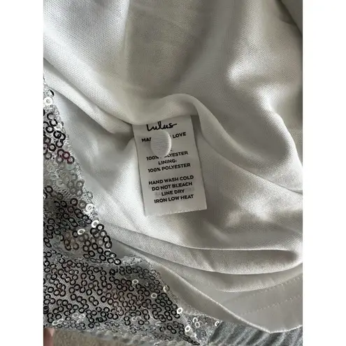 New Lulu's Hilaria Silver Sequin Bodycon Mini Halter Dress Faux Wrap Hem Small