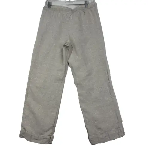 L.L.Bean Pants Womens 4 Beige Oat Linen Wide Leg Drawstring Coastal Beachy Tan