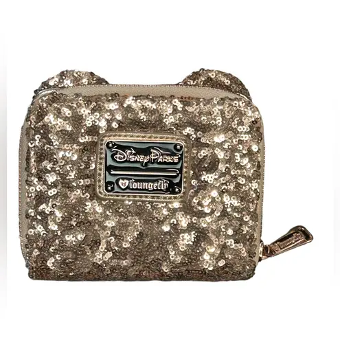 Lounge Fly Disney Rose gold sequin Minnie M backpack matching wallet & ears NWT