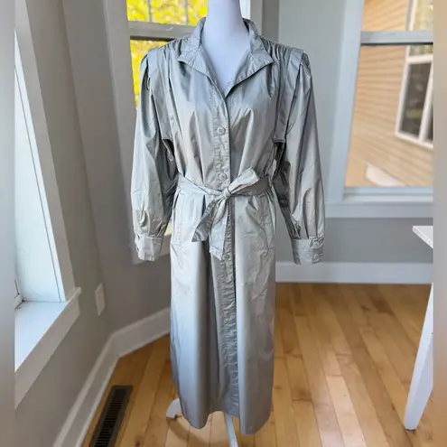 Vintage 80s 90s Paris Sport Club Gray Metallic Trench Coat Size 7 Small Medium Silver