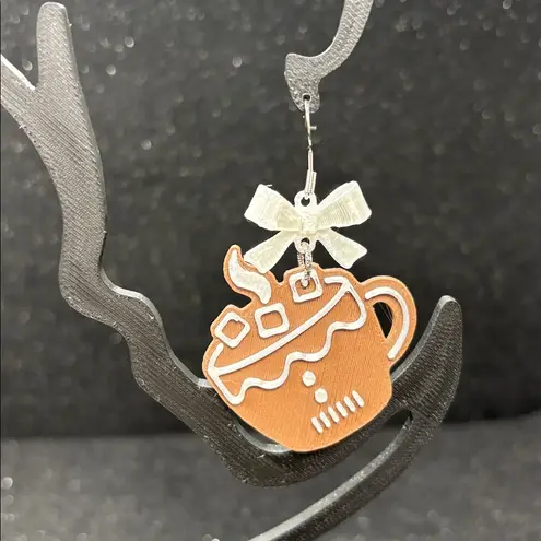 Gingerbread Hot Chocolate Mug Earrings with Bows Brown