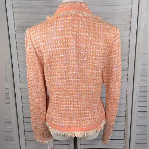 Grace Elements Blazer Tweed Fringe Trimmed Cropped Peach-10