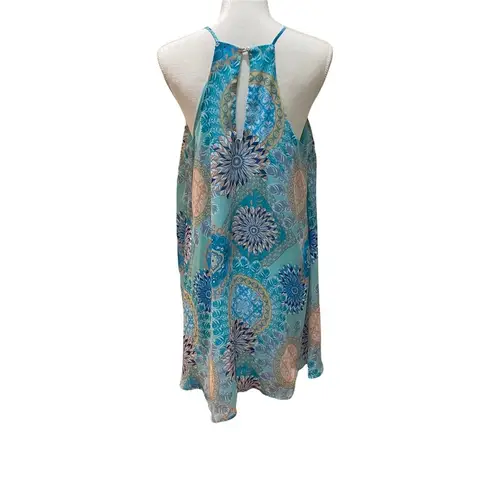 Bo Bel Swing Casual Printed Dress Aqua Blue Size Medium