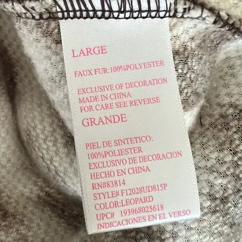 Cozy Sherpa Leopard Quarter Zip Pullover Fuzzy Soft Faux Fur Jacket Womens Large