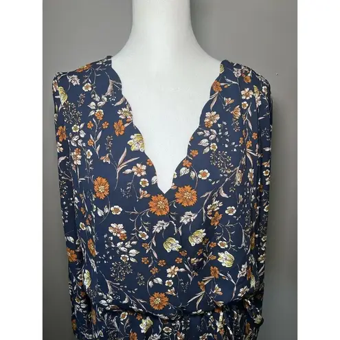 Nine Britton Billie Long Sleeve Floral Blouse Tie Waist Size Medium Office