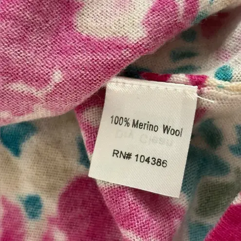 Garnet Hill Pink Floral Merino Wool Cardigan Sweater Button Down Womens Small