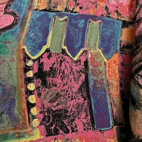 Vintage Casual Corner Abstract Drape Jacket M Boho 90s Art Print Viscose Pink Size M