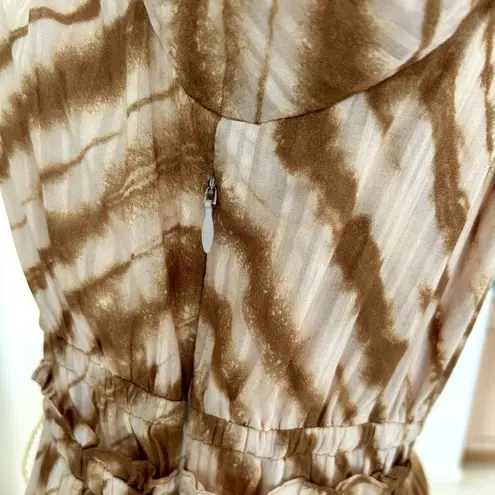 Ulla Johnson Naiara Tan Brown Sand Ruffled Trim Mini Dress Tie Dye 6 Long Sleeve