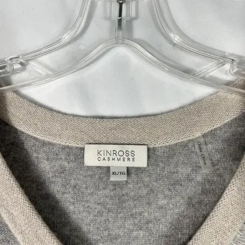 Kinross Cashmere Women's Gray/Blue Patterned V-Neck 3/4 Sleeve Sweater Top XL