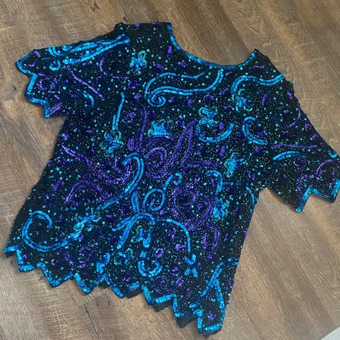 VINTAGE SEQUIN FORMAL TOP SZ 16/18 Blue