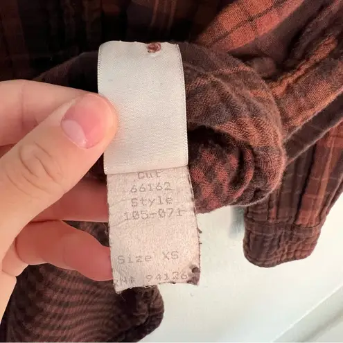 CP Shades Free People x 100% cotton plaid button down tunic brown extra small