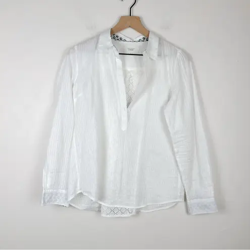 Birds of Paradis by Trovata Cotton Popover Button Blouse Shirt White