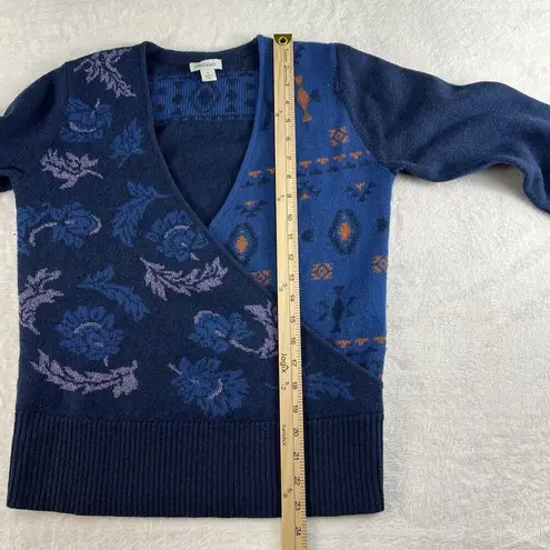 Sundance Small S Galaxy Delight Surplice Sweater Faux Wrap Merino Wool Blend Blue