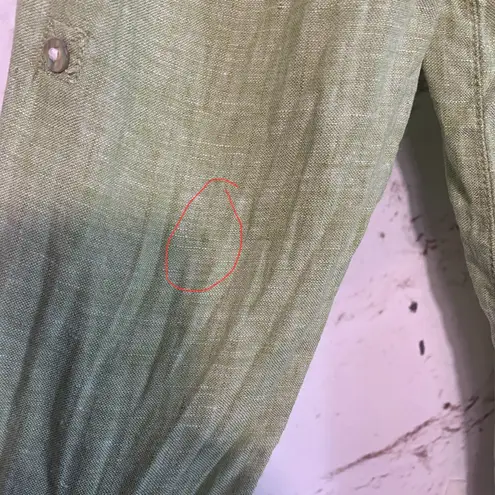 Sigrid Olsen Green Linen Button Up Shirt L Roll Tab Sleeve Coastal Classic Core