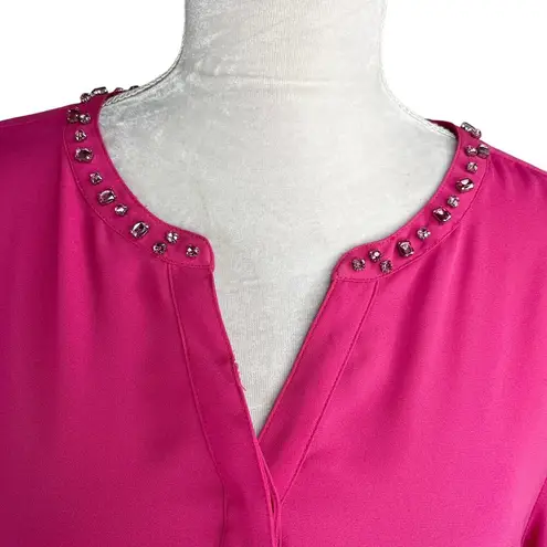 cj banks Blouse Fuchsia 14W X Pink Jeweled Long Sleeve New