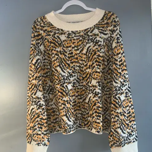 Rachel Comey Cream Black & Yellow Tiger Animal Print Round Neck Sweater L