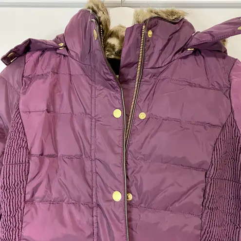 Joules Women’s Caldecott Long Padded Faux Fur Hooded Jacket Burgundy NWT