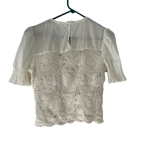 Allison New York Women's Size XS Cream Cotton Crochet Cottage Boho Top