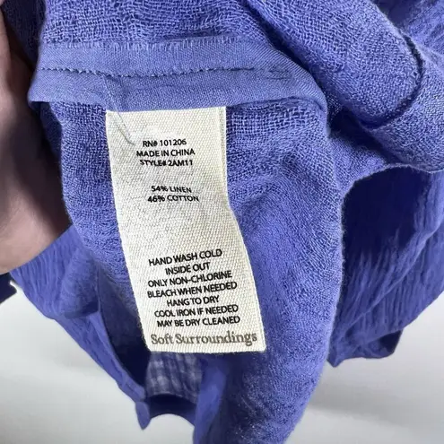 Soft Surroundings Topanga Top Blouse Size L Purple Linen Cotton Crinkle Gauze